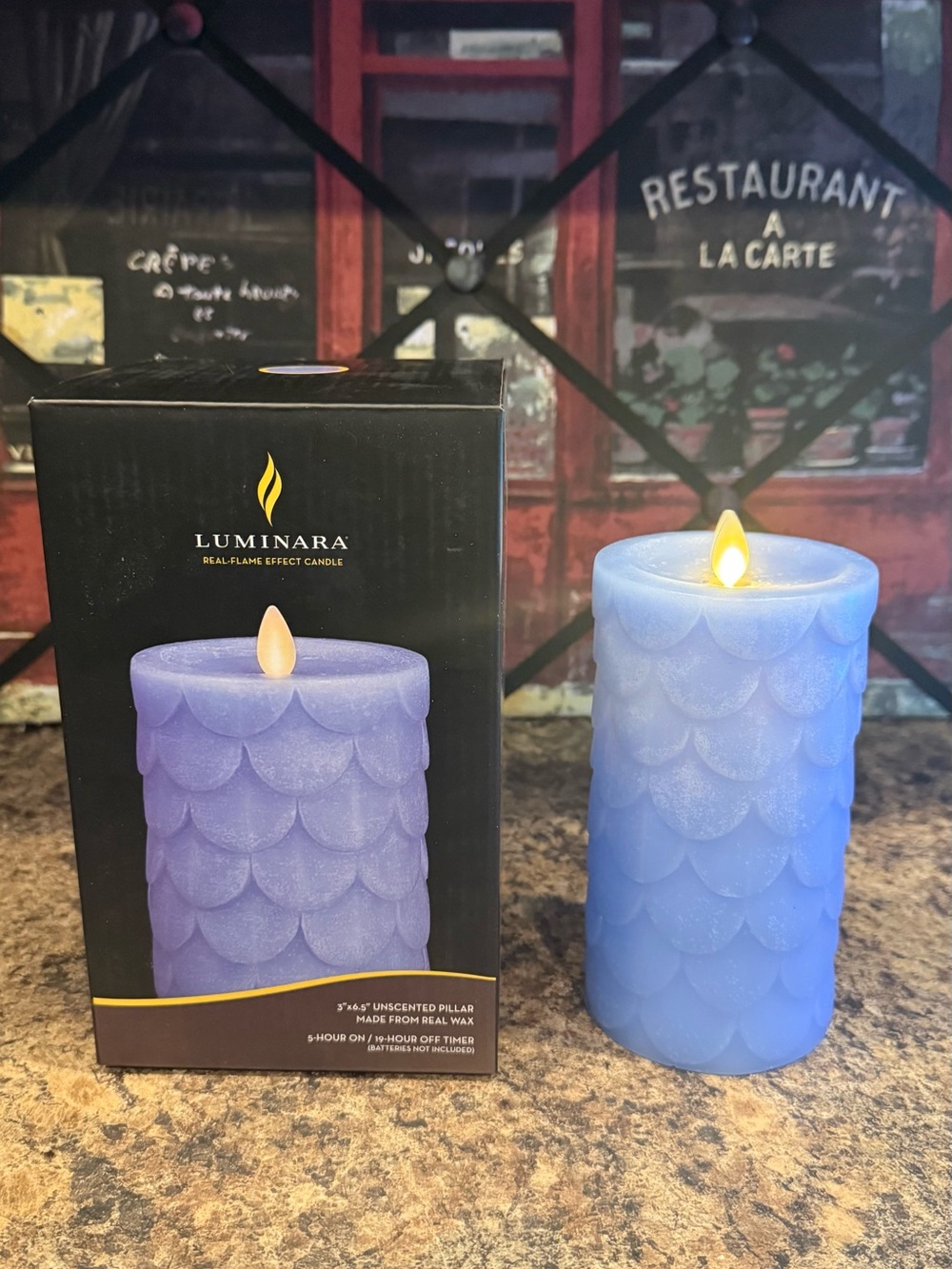 Luminara Blue Cornflower Scalloped Real-Flame Effect Pillar Candle